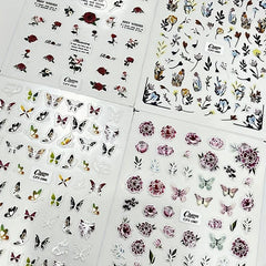 5D Embossed Rose Butterfly Nail Art Stickers Self Adhesive Nail Art Supplies
