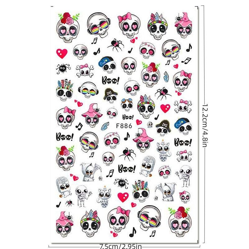 Halloween Nail Art Stickers Set - Pumpkin Spider Skull Ghost Nail Decals