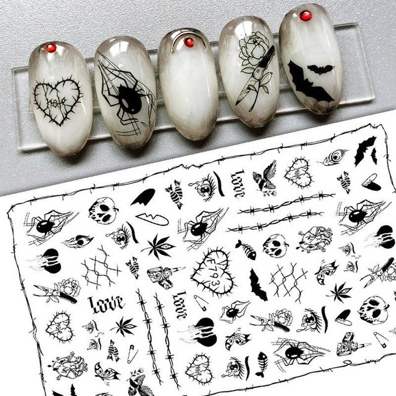 Halloween Nail Art Stickers Set - Pumpkin Spider Skull Ghost Nail Decals