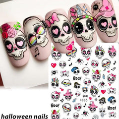 Halloween Nail Art Stickers Set - Pumpkin Spider Skull Ghost Nail Decals