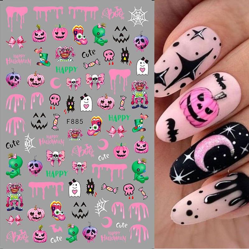 Halloween Nail Art Stickers Set - Pumpkin Spider Skull Ghost Nail Decals