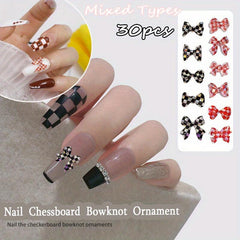 30 pcs 3D Bowknot Nail Charm Ornament Mixed Type Nail Chessboard Bows