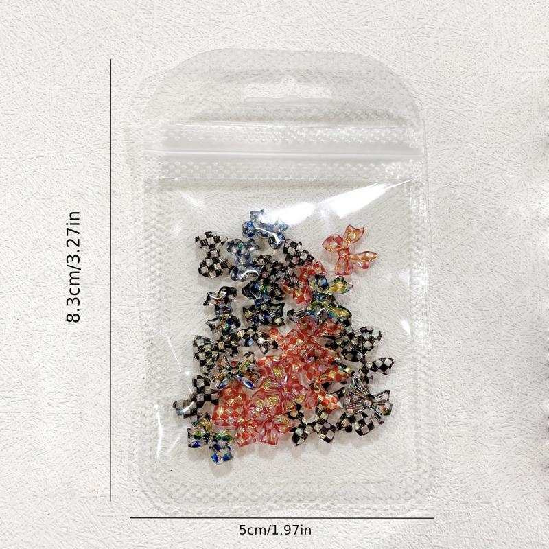 30 pcs 3D Bowknot Nail Charm Ornament Mixed Type Nail Chessboard Bows