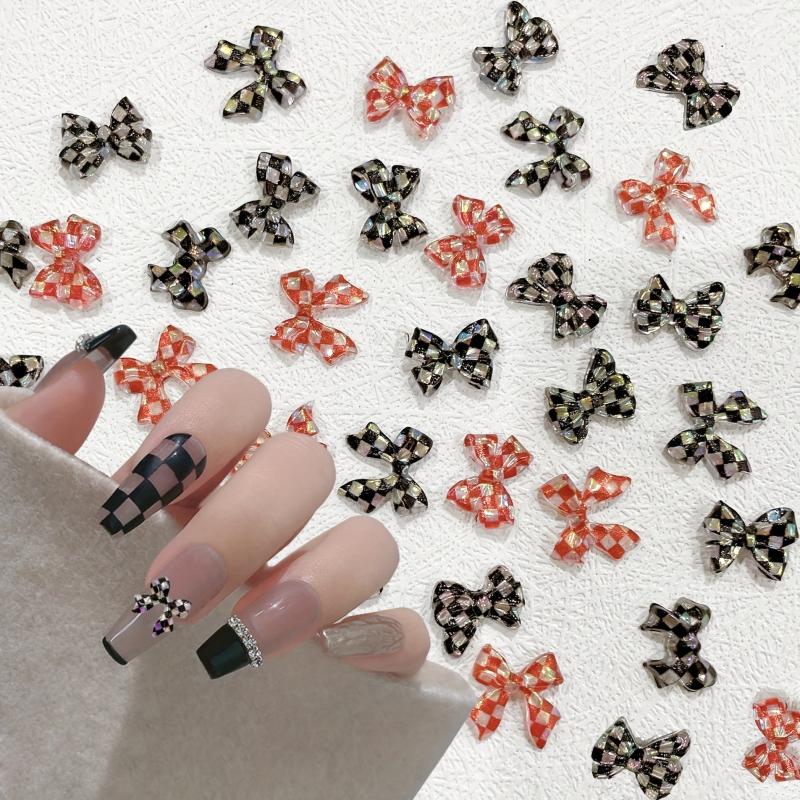 30 pcs 3D Bowknot Nail Charm Ornament Mixed Type Nail Chessboard Bows