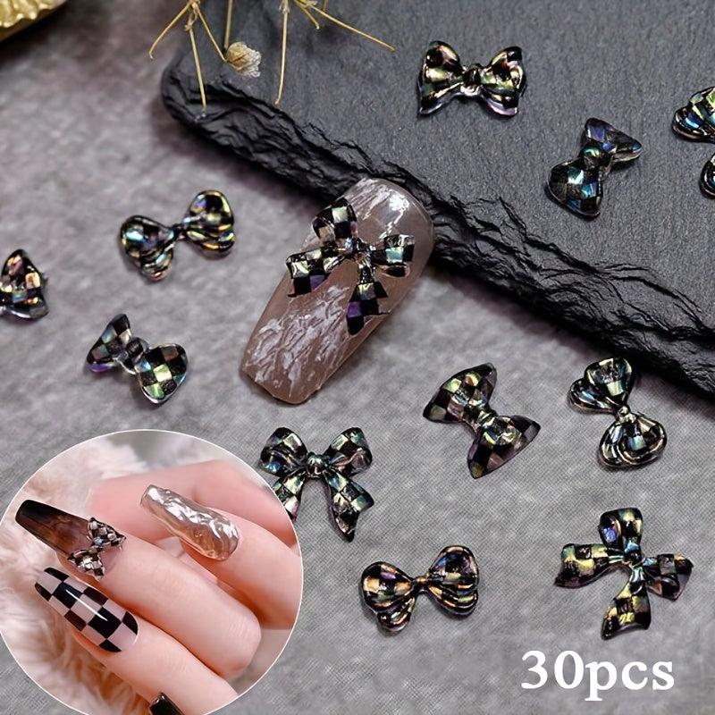 30 pcs 3D Bowknot Nail Charm Ornament Mixed Type Nail Chessboard Bows
