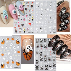 5D Halloween Nail Art Stickers Skull Ghost Jack Spider Nail Decals