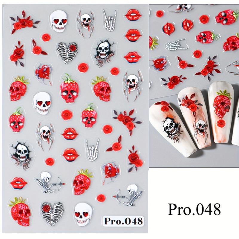 5D Halloween Nail Art Stickers Skull Ghost Jack Spider Nail Decals