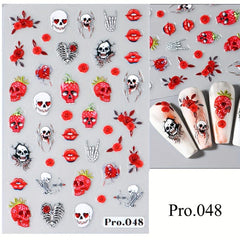 5D Halloween Nail Art Stickers Skull Ghost Jack Spider Nail Decals