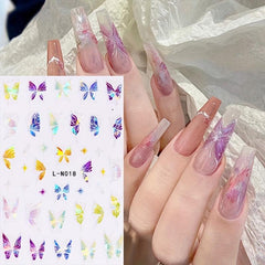 6Pcs Colorful Acrylic Nail Stickers 3D Butterfly Star Flower Letter Decals