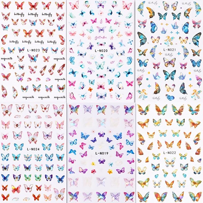 6Pcs Colorful Acrylic Nail Stickers 3D Butterfly Star Flower Letter Decals