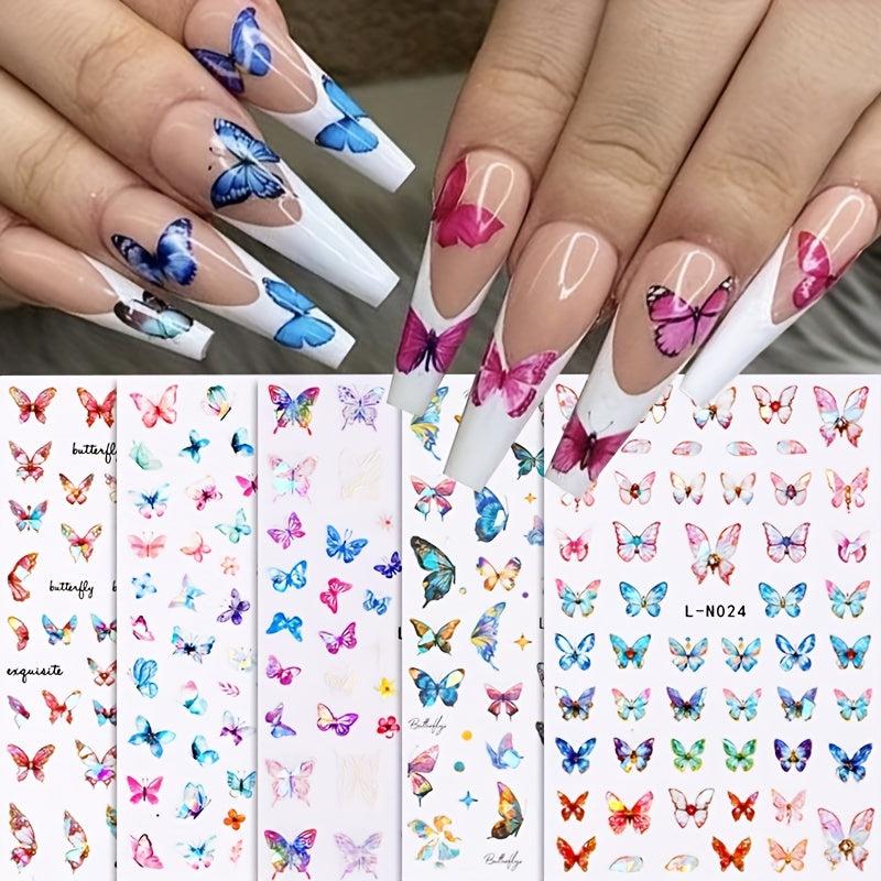 6Pcs Colorful Acrylic Nail Stickers 3D Butterfly Star Flower Letter Decals