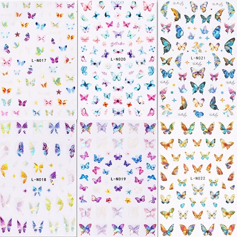 6Pcs Colorful Acrylic Nail Stickers 3D Butterfly Star Flower Letter Decals