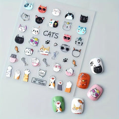 Cat Cat Paw Nail Art Stickers - Self Adhesive 5D Embossed Cartoon Decals