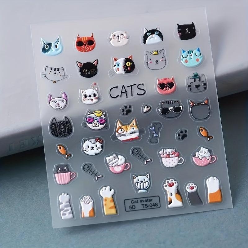 Cat Cat Paw Nail Art Stickers - Self Adhesive 5D Embossed Cartoon Decals