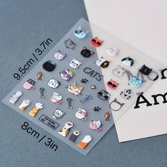 Cat Cat Paw Nail Art Stickers - Self Adhesive 5D Embossed Cartoon Decals