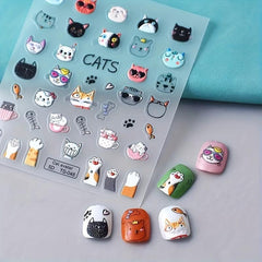 Cat Cat Paw Nail Art Stickers - Self Adhesive 5D Embossed Cartoon Decals