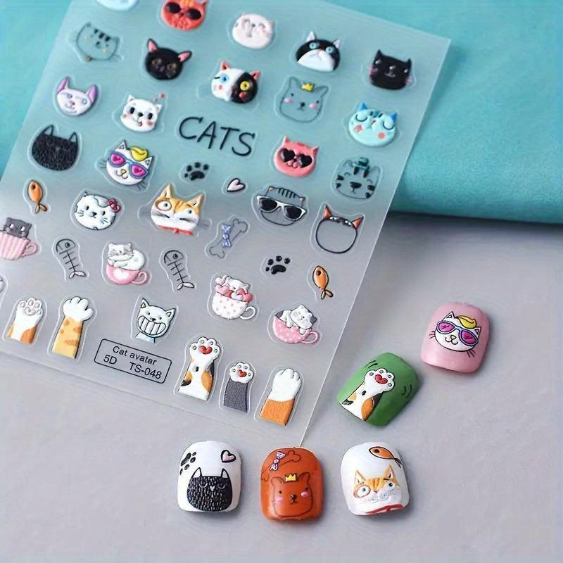 Cat Cat Paw Nail Art Stickers - Self Adhesive 5D Embossed Cartoon Decals