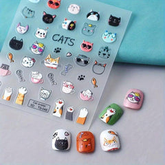Cat Cat Paw Nail Art Stickers - Self Adhesive 5D Embossed Cartoon Decals