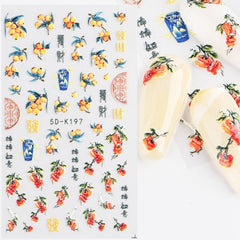 5D Embossed Pink Peach Blossom Nail Art Stickers for Manicure
