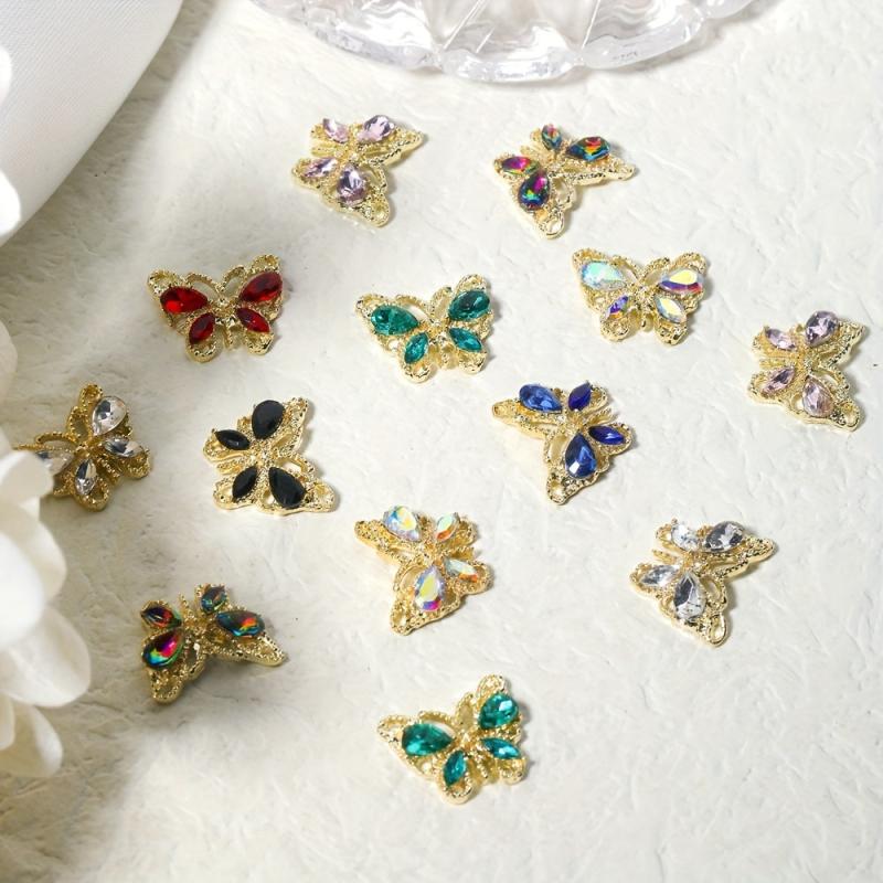 Colorful Crystal Butterfly Nail Charms For Acrylic Nails