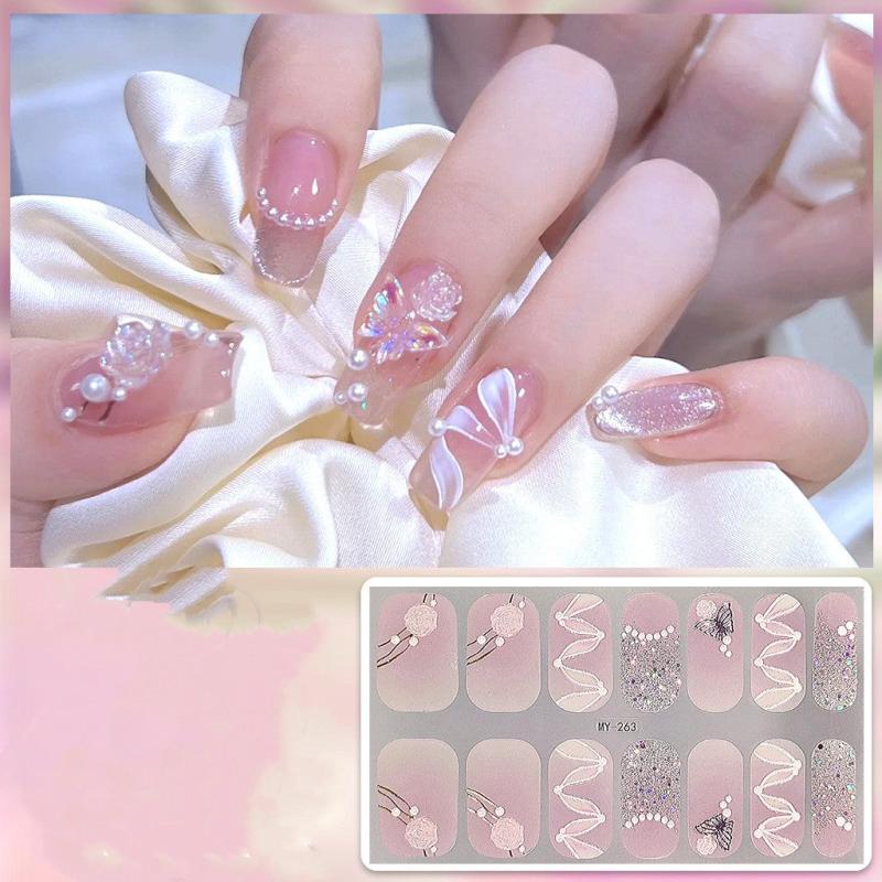 14pcs Colorful Flower Nail Art Stickers Gradient Nail Polish Strip