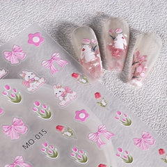 5D Flower Nail Art Stickers Embossed Rabbits Self Adhesive Decals