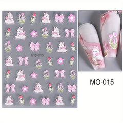 5D Flower Nail Art Stickers Embossed Rabbits Self Adhesive Decals