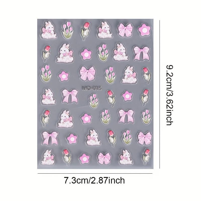 5D Flower Nail Art Stickers Embossed Rabbits Self Adhesive Decals