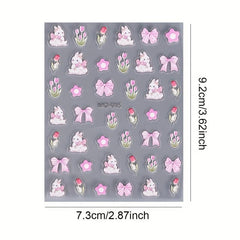 5D Flower Nail Art Stickers Embossed Rabbits Self Adhesive Decals