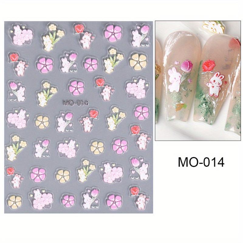 5D Flower Nail Art Stickers Embossed Rabbits Self Adhesive Decals