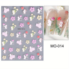 5D Flower Nail Art Stickers Embossed Rabbits Self Adhesive Decals