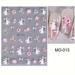 5D Flower Nail Art Stickers Embossed Rabbits Self Adhesive Decals