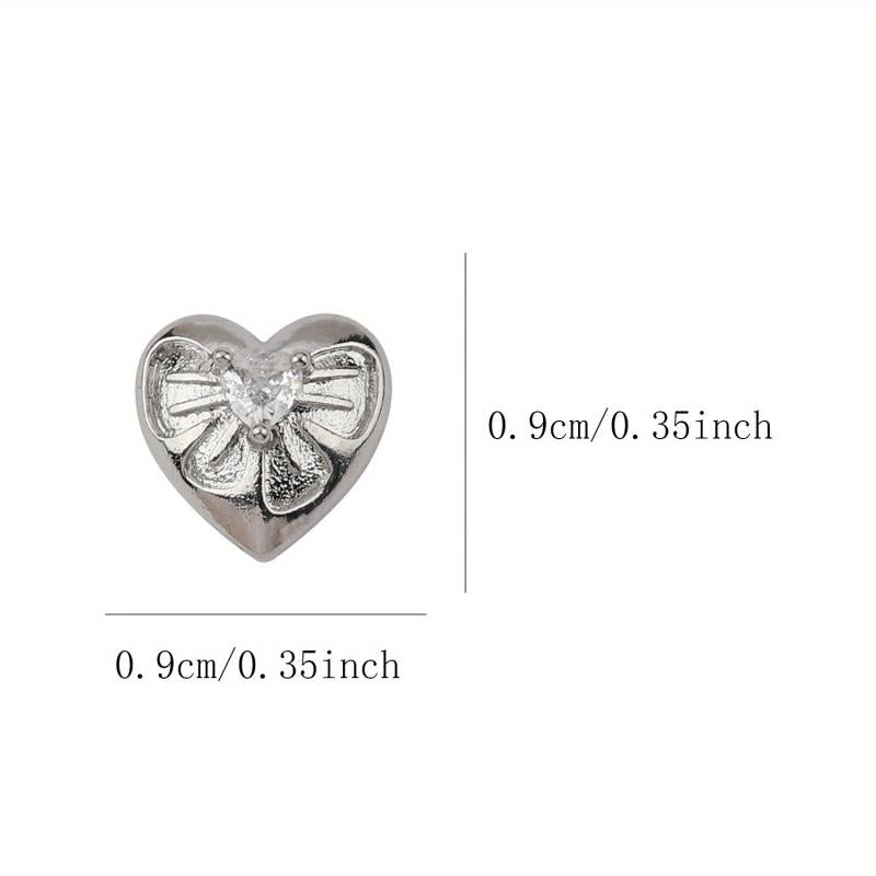 3D Silver Nail Art Charms Rhinestones Zircon Heart Shaped Nail Accessories