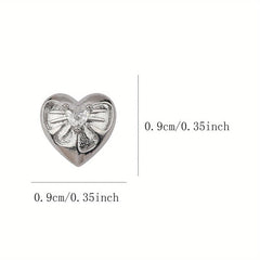 3D Silver Nail Art Charms Rhinestones Zircon Heart Shaped Nail Accessories