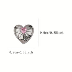 3D Silver Nail Art Charms Rhinestones Zircon Heart Shaped Nail Accessories