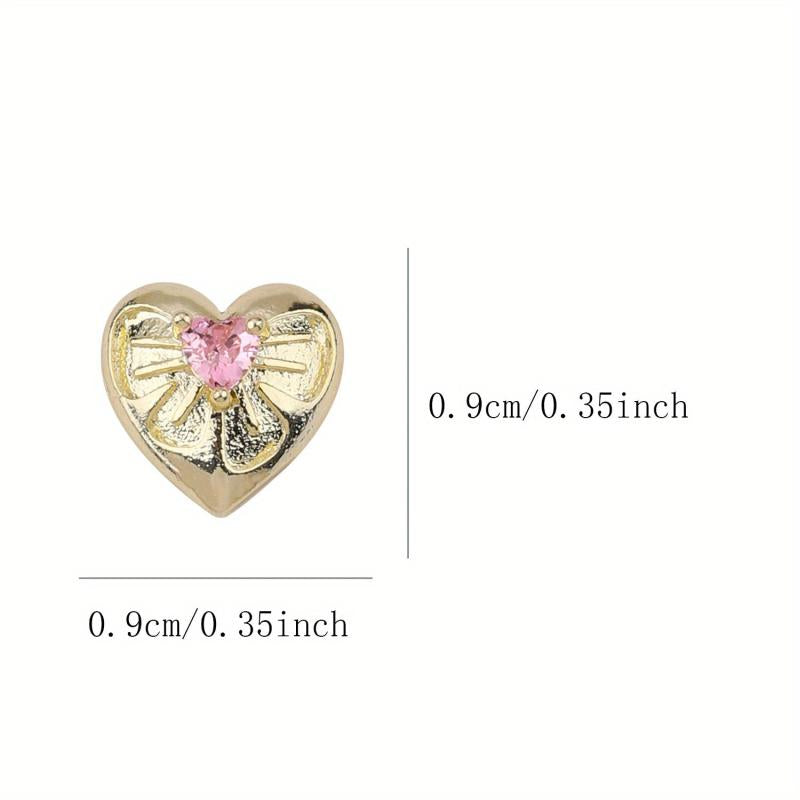 3D Silver Nail Art Charms Rhinestones Zircon Heart Shaped Nail Accessories