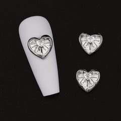 3D Silver Nail Art Charms Rhinestones Zircon Heart Shaped Nail Accessories