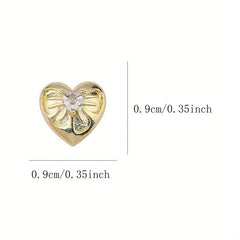 3D Silver Nail Art Charms Rhinestones Zircon Heart Shaped Nail Accessories