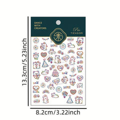 5D Embossed Bear Nail Art Stickers - Colorful Bear Heart Decals