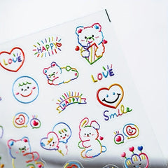 5D Embossed Bear Nail Art Stickers - Colorful Bear Heart Decals
