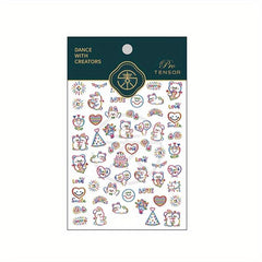 5D Embossed Bear Nail Art Stickers - Colorful Bear Heart Decals