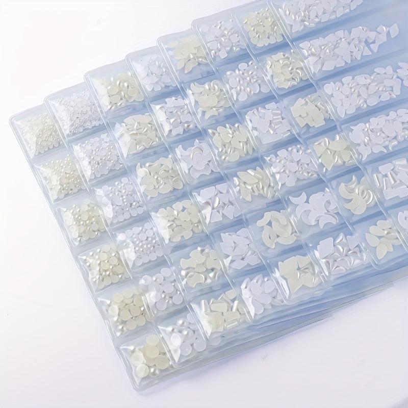 6 Grids 3D Nail Rhinestones Kit AB Crystal Rhinestones Nail Charms Diamonds