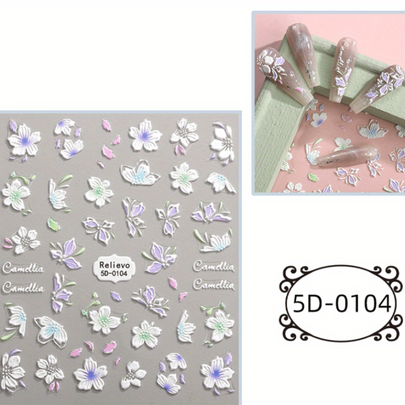 Snowflake Nail Art Stickers 5D Embossed Xmas Decals for Acrylic Nails