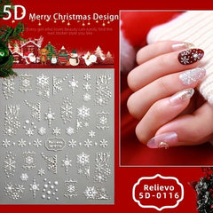 Snowflake Nail Art Stickers 5D Embossed Xmas Decals for Acrylic Nails