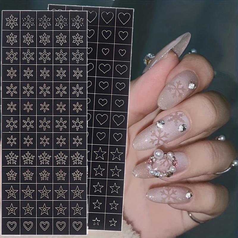 6 Sheets Stencils Nail Stickers Butterfly Flower Snowflake Decals