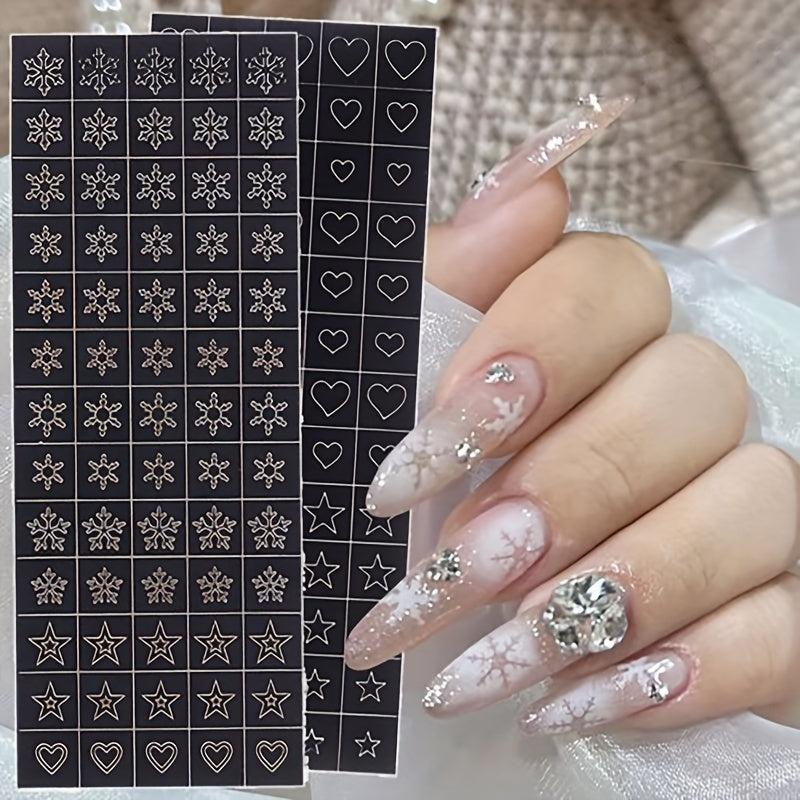 6 Sheets Stencils Nail Stickers Butterfly Flower Snowflake Decals