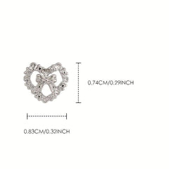 10 Pcs 3D Alloy Heart Bow Nail Charms Metal Hollow Heart Nail Gems