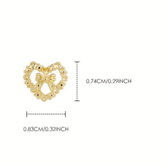 10 Pcs 3D Alloy Heart Bow Nail Charms Metal Hollow Heart Nail Gems