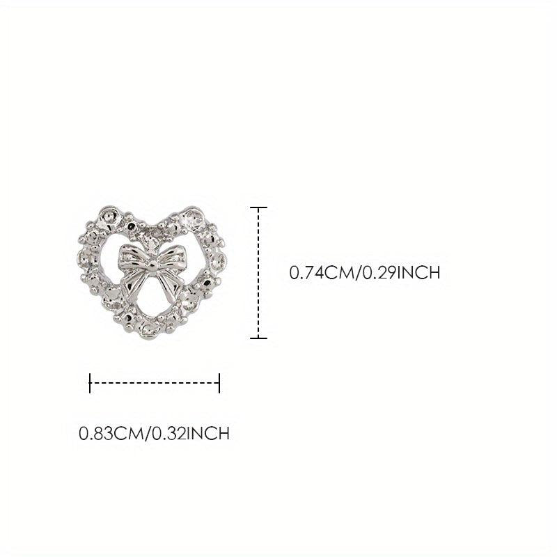 10 Pcs 3D Alloy Heart Bow Nail Charms Metal Hollow Heart Nail Gems