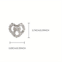10 Pcs 3D Alloy Heart Bow Nail Charms Metal Hollow Heart Nail Gems